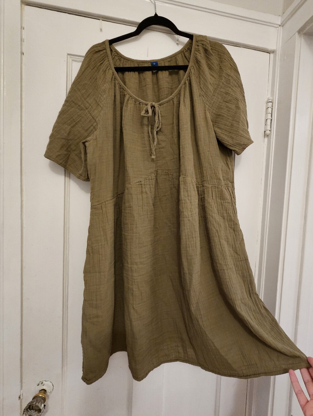 Old Navy Olive Green Cotton Tie-Front Peasant Dress XL